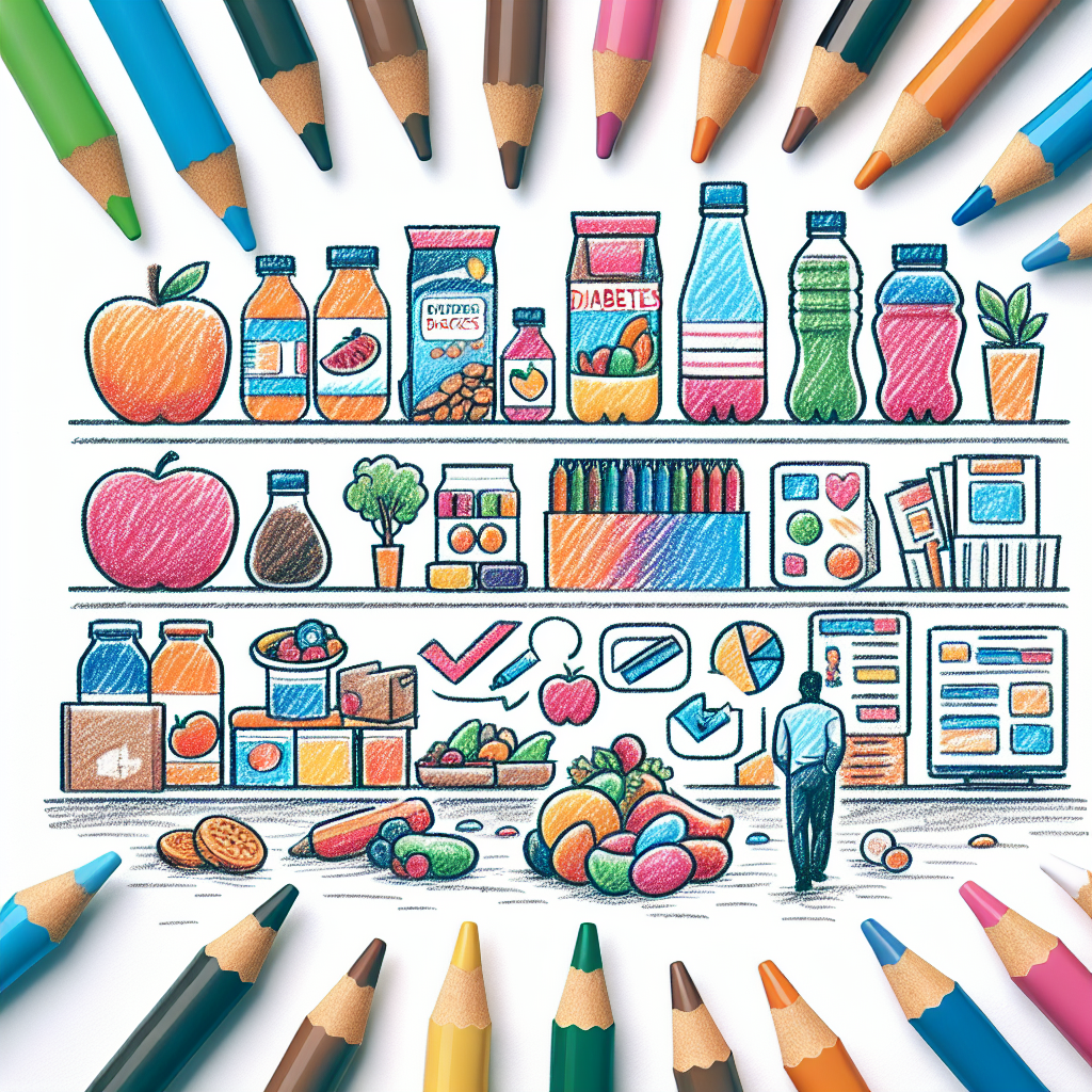 Pastelková ilustrace znázorňující téma: Diabetes a výživa