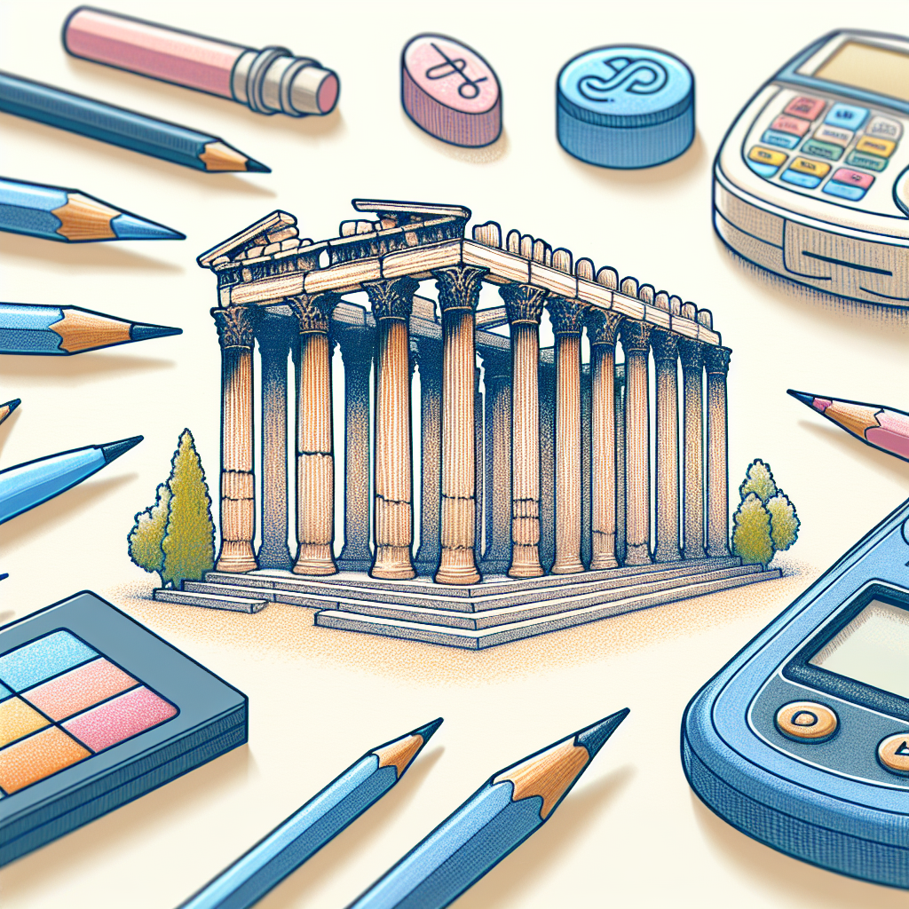 Pastelková ilustrace znázorňující téma: Antické památky