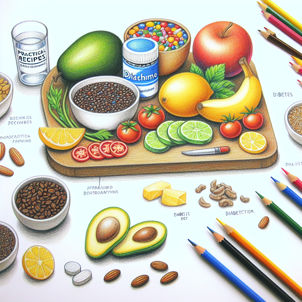 Pastelková ilustrace znázorňující téma: Diabetická výživa