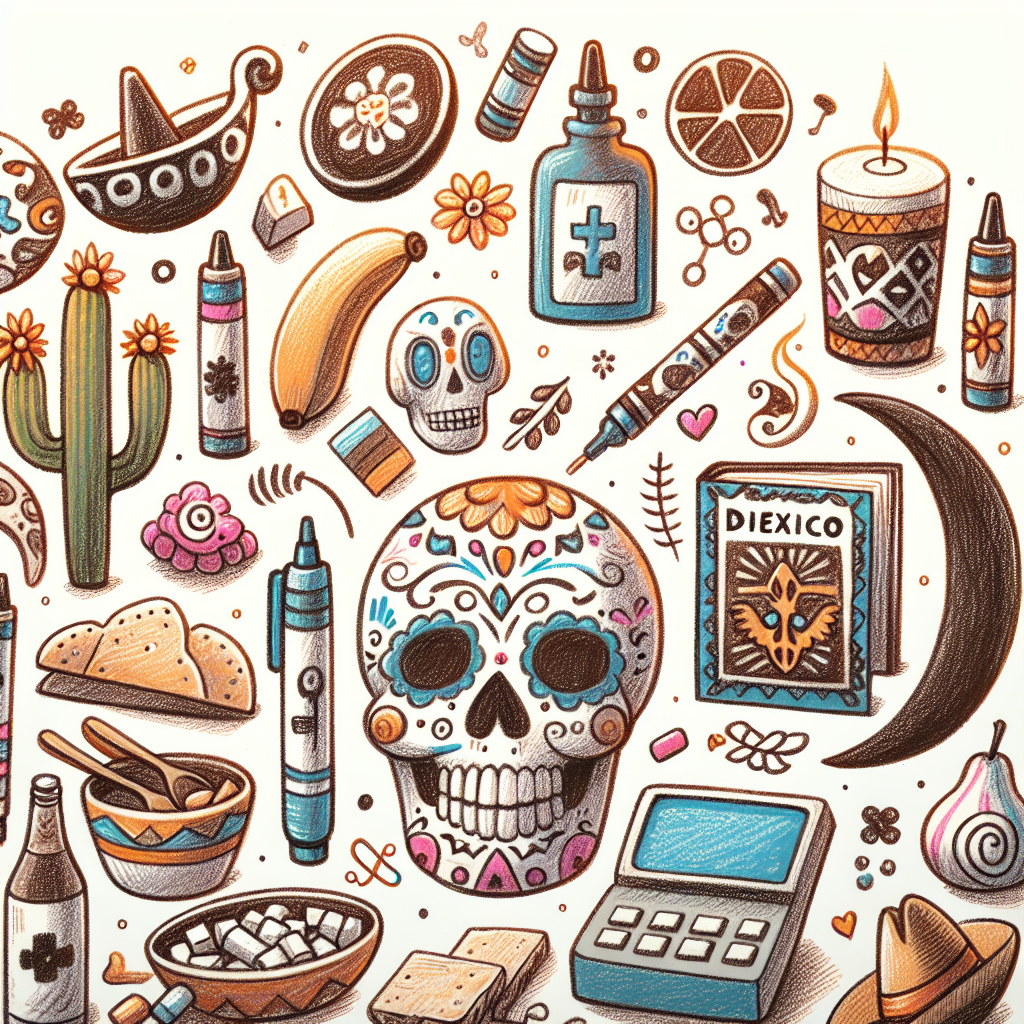 Pastelková ilustrace znázorňující téma: Mexické tradice