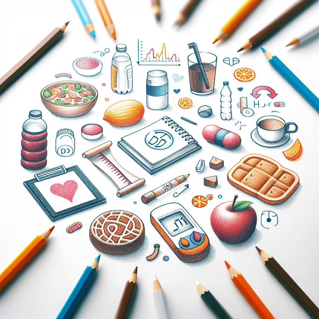 Pastelková ilustrace znázorňující téma: Diabetická dieta