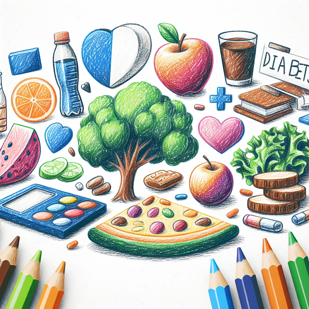 Pastelková ilustrace znázorňující téma: Diabetes a výživa