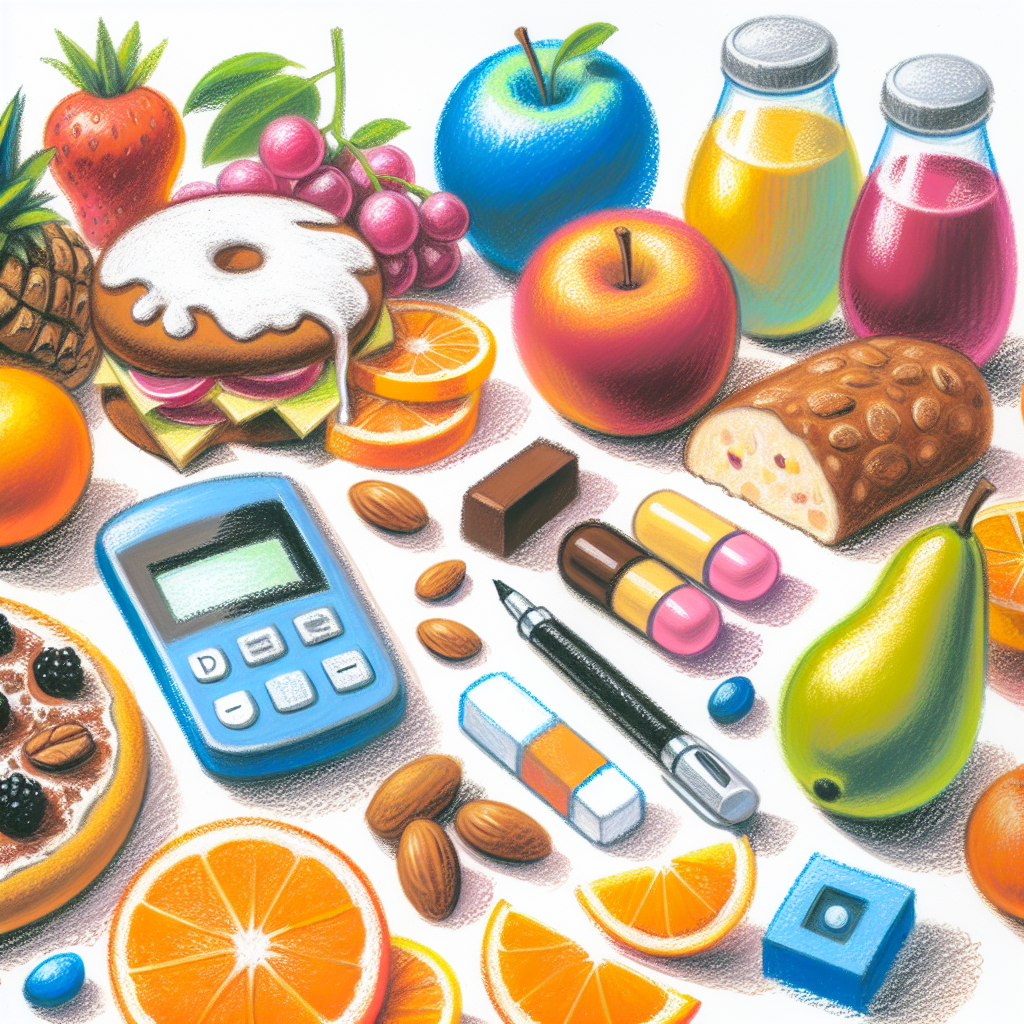 Pastelková ilustrace znázorňující téma: Diabetes a výživa