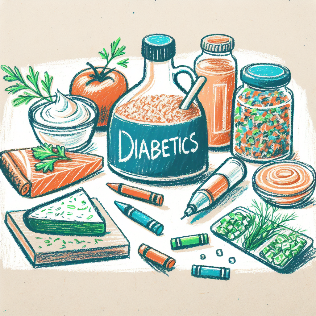 Pastelková ilustrace znázorňující téma: Diabetická strava