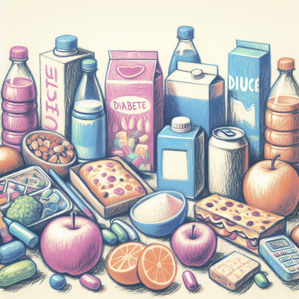 Pastelková ilustrace znázorňující téma: Dia potraviny