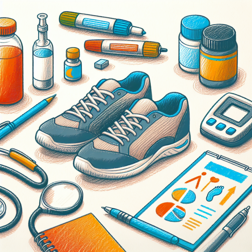 Pastelková ilustrace znázorňující téma: Diabetická obuv