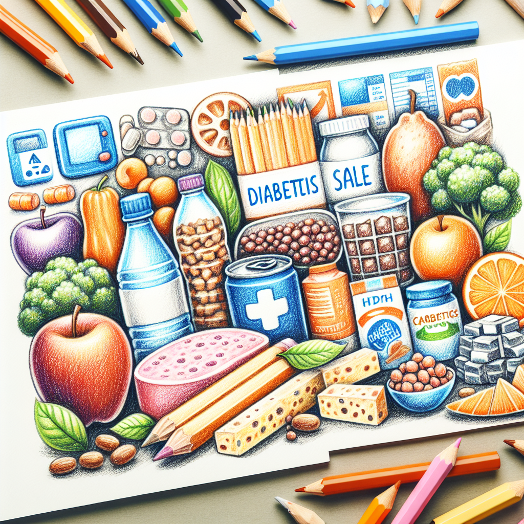 Pastelková ilustrace znázorňující téma: Diabetické potraviny