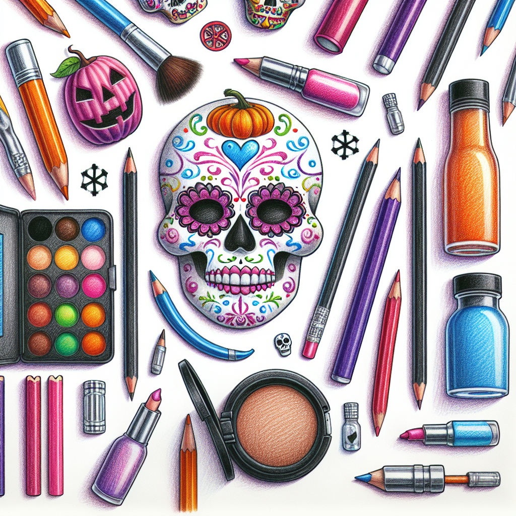 Pastelková ilustrace znázorňující téma: Halloween make-up