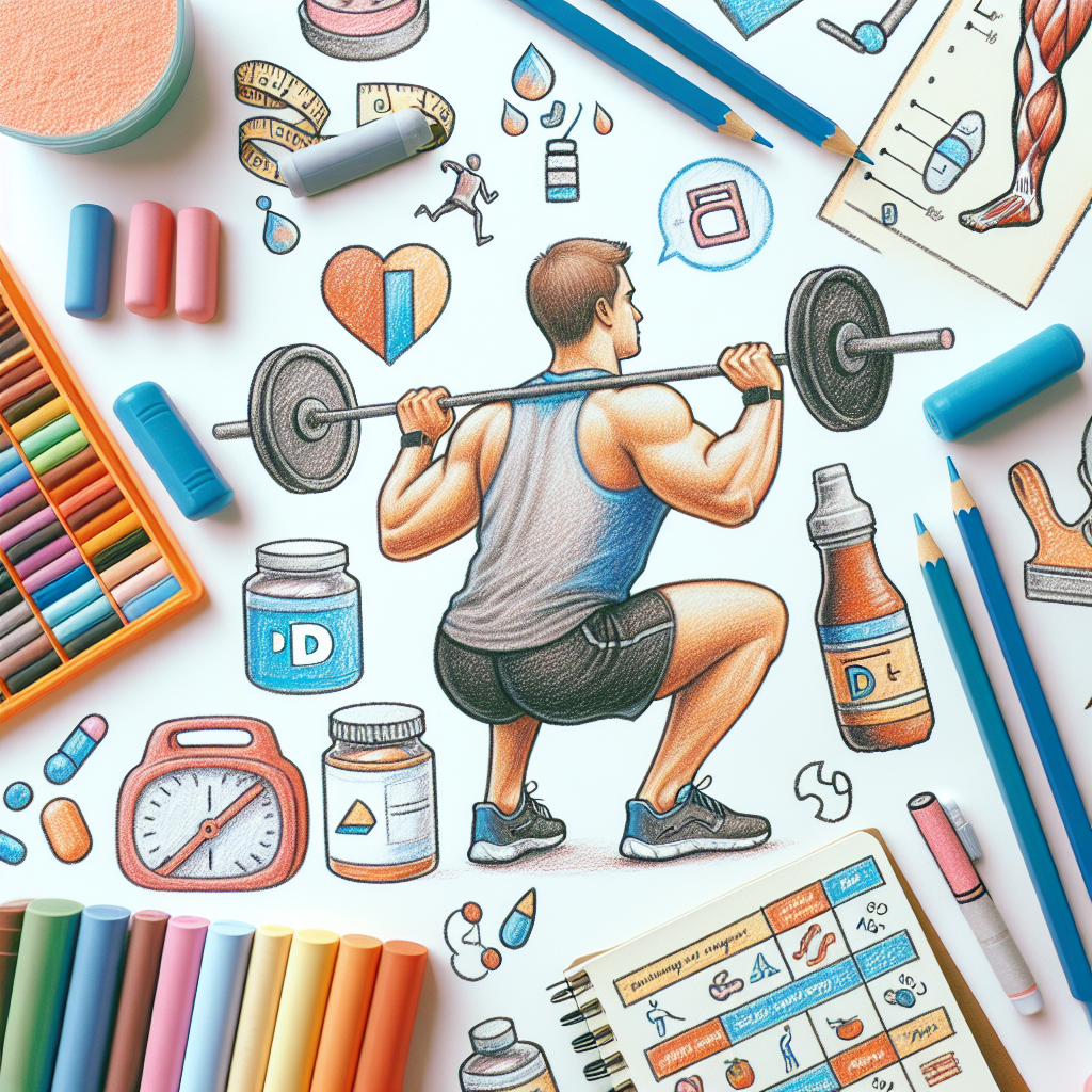 Pastelková ilustrace znázorňující téma: Dřepy a cvičení