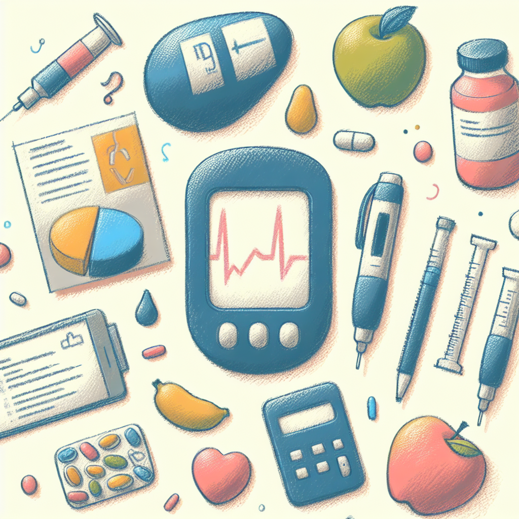 Pastelková ilustrace znázorňující téma: Diabetes a strava