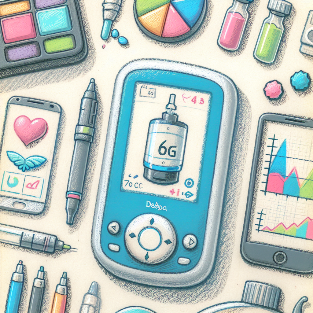Pastelková ilustrace znázorňující téma: Diabetes a inzulinové pumpy