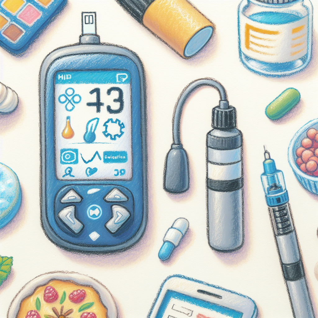 Pastelková ilustrace znázorňující téma: Diabetes a léčba