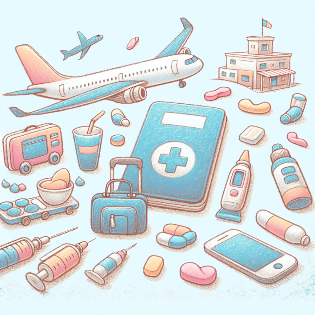 Pastelková ilustrace znázorňující téma: Diabetes a cestování