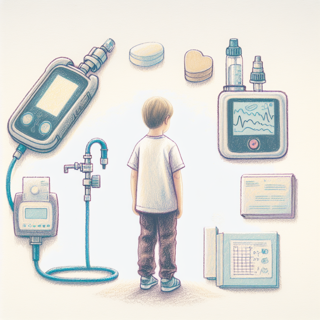 Pastelková ilustrace znázorňující téma: Diabetes u dětí