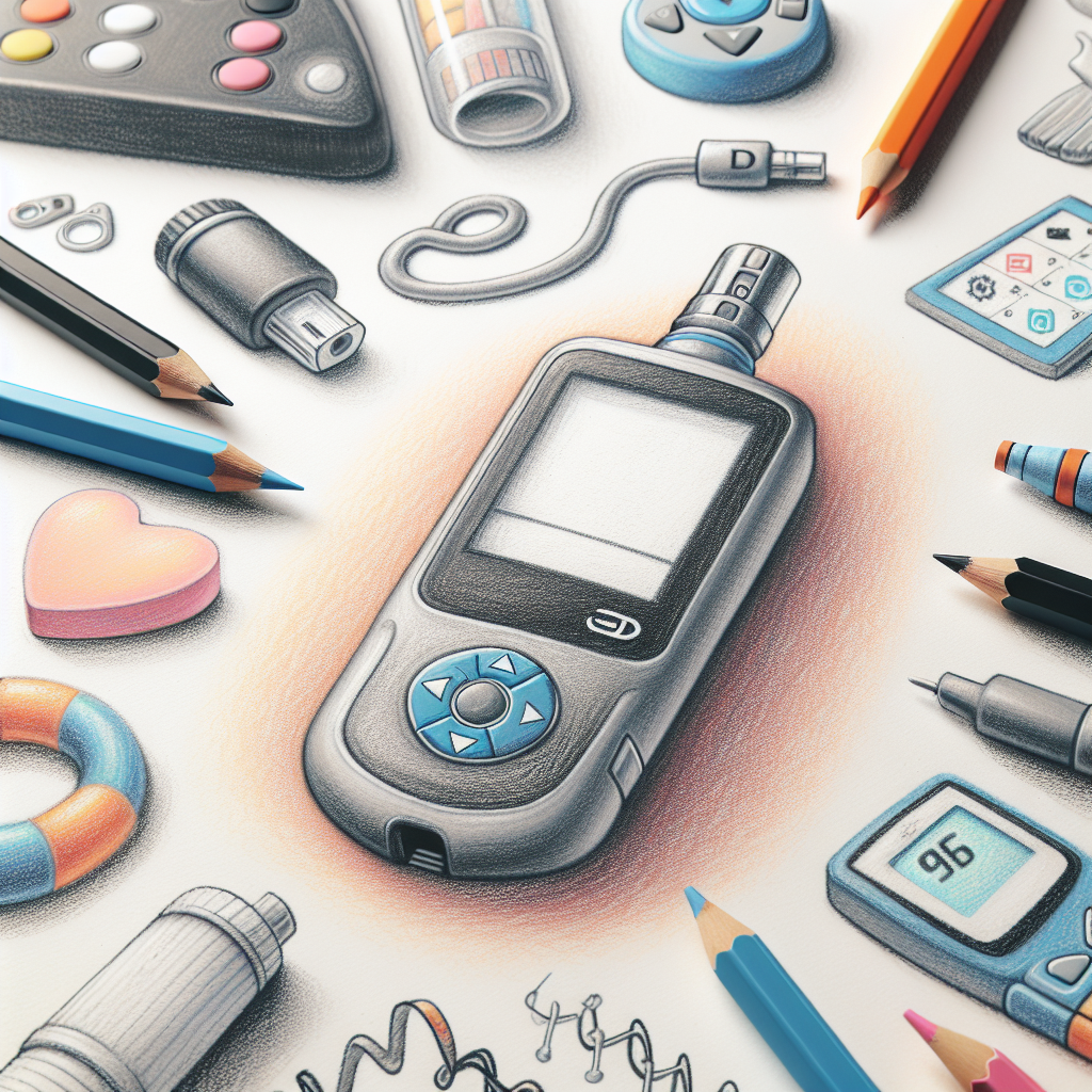 Pastelková ilustrace znázorňující téma: Diabetes a zdravotní technologie